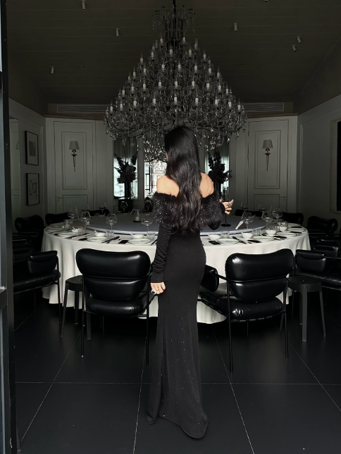 Chic Black Prom Dress Satin Mermaid Off-shoulder Evening Dress Sleeves Birthday Dress DP05228