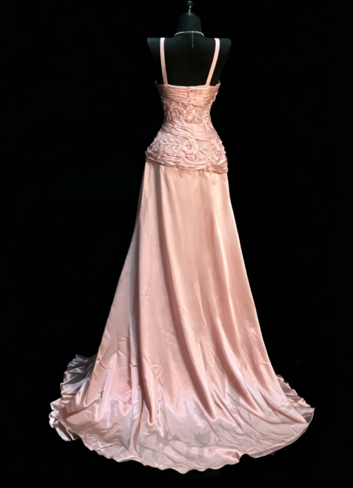 Classy Pink Prom Dress A-Line V-neck Satin Long Evening Dress Beaded Birthday Dress DP05343