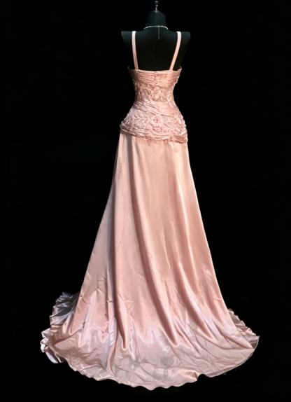 Classy Pink Prom Dress A-Line V-neck Satin Long Evening Dress Beaded Birthday Dress DP05343