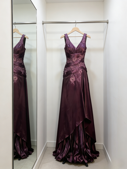 Classy Pink Prom Dress A-Line V-neck Satin Long Evening Dress Beaded Birthday Dress DP05343