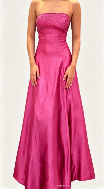 Robe de bal chic bleue bustier, ligne A, satin, sequins, longue robe de soirée DP05440