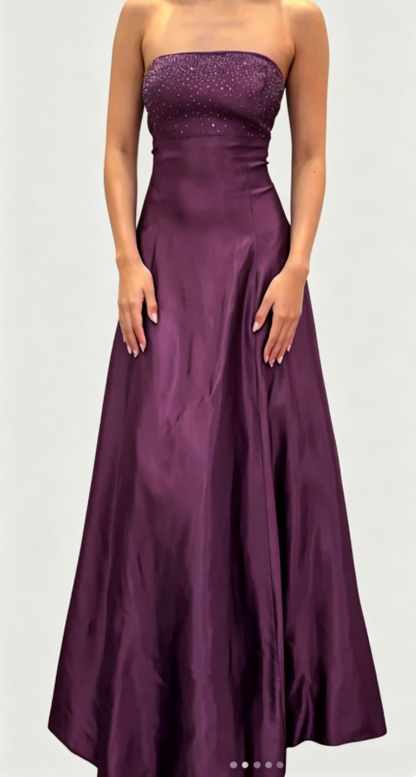 Robe de bal chic bleue bustier, ligne A, satin, sequins, longue robe de soirée DP05440