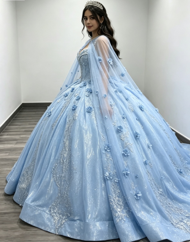 Gorgeous Sweetheart Ball Gown Quinceanera Dress Satin Applique Long Birthday Dress Pale Blue Sweet 16 Dress DP05644
