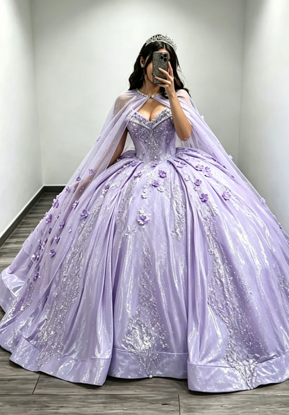 Gorgeous Sweetheart Ball Gown Quinceanera Dress Satin Applique Long Birthday Dress Pale Blue Sweet 16 Dress DP05644