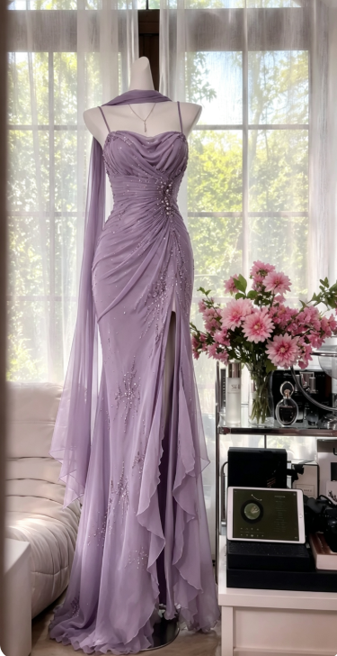 Chic Dark Green Prom Dress Spagehtti Straps Sheath Beaded Chiffon Long Evening Dress DP05870