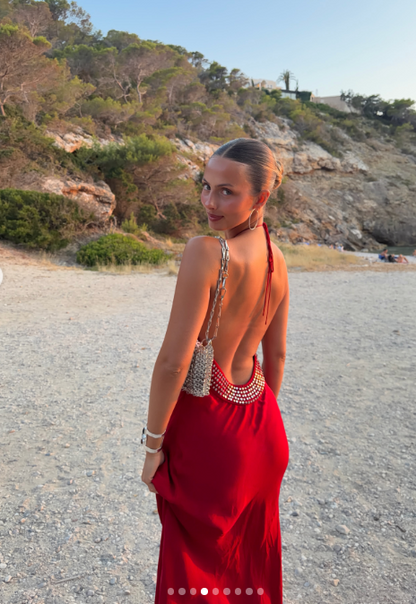 Robe de soirée longue satin fourreau rouge mode DP06997