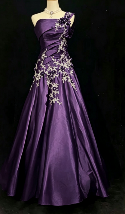 Robe de soirée longue chic en satin bleu marine, robe de bal DP07393