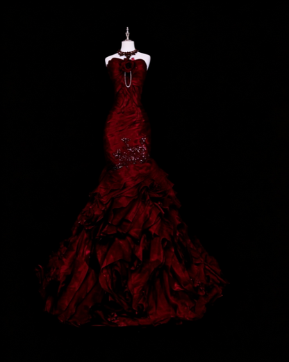 Chic Red Prom Dress Mermaid Satin Long Evening Dress DP07687
