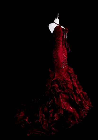 Chic Red Prom Dress Mermaid Satin Long Evening Dress DP07687
