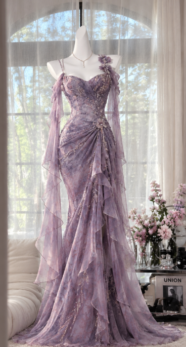 Vintage Purple Prom Dress Chiffon Sheath Long Evening Dress DP07709