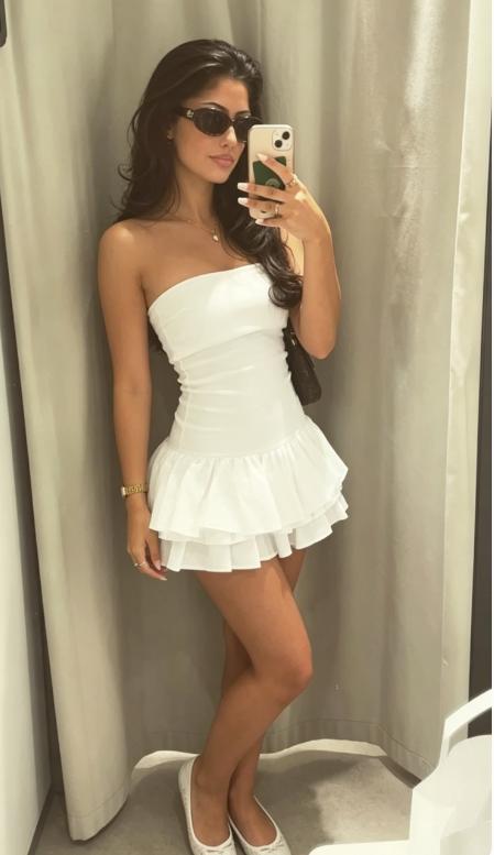 Sexy Etuikleid Trägerlos Satin Weiß Kurzes Sommer Geburtstagskleid Hoco Kleid Geburtstagsoutfit 18. Geburtstag Mini Partykleider DP1072