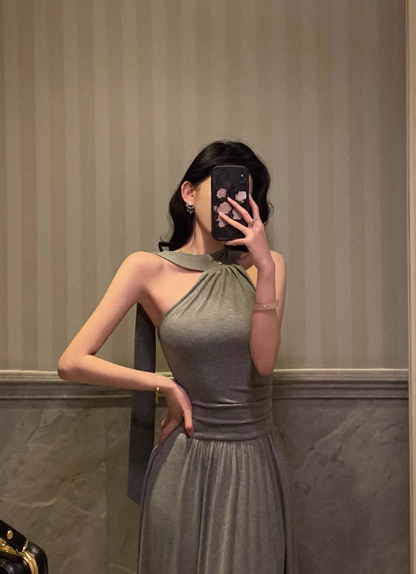 Elegantes, ärmelloses A-Linien-Kleid in Grau zum 21. Geburtstag, Partykleid, Geburtstags-Outfits, Geburtstagskleid-Ideen für Frauen, DP1297