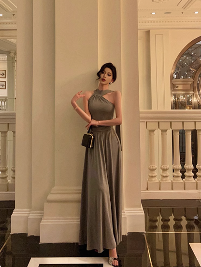 Elegantes, ärmelloses A-Linien-Kleid in Grau zum 21. Geburtstag, Partykleid, Geburtstags-Outfits, Geburtstagskleid-Ideen für Frauen, DP1297