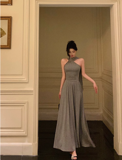 Elegantes, ärmelloses A-Linien-Kleid in Grau zum 21. Geburtstag, Partykleid, Geburtstags-Outfits, Geburtstagskleid-Ideen für Frauen, DP1297