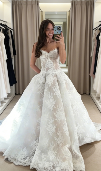 Classic Bridal Dress Ball Gown Sweetheart Lace White Wedding Dresses Minimalist Bridal Gowns DP1614