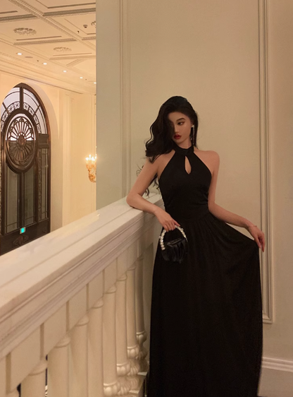 Sexy A line Halter Black Satin 21st Birthday Dress Party Gown Birthday Outfits Birthday Dress Ideas For Women DP1638