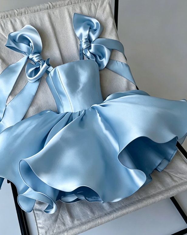 Cute A line Straps Summer Satin Homecoming Dress Hoco Dress Mini 20th Birthday Outfit Cocktail Dresses DP1779