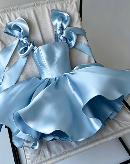Cute A line Straps Summer Satin Homecoming Dress Hoco Dress Mini 20th Birthday Outfit Cocktail Dresses DP1779