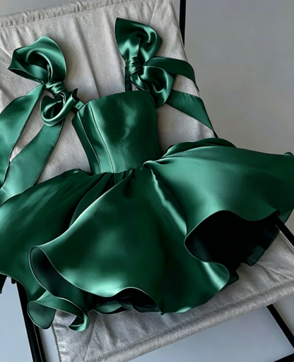 Cute A line Straps Summer Satin Homecoming Dress Hoco Dress Mini 20th Birthday Outfit Cocktail Dresses DP1779