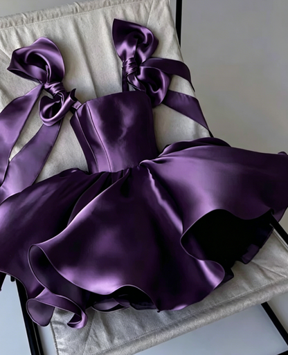 Cute A line Straps Summer Satin Homecoming Dress Hoco Dress Mini 20th Birthday Outfit Cocktail Dresses DP1779