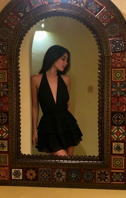 Cute A line Halter Black Summer Chiffon Homecoming Dress Hoco Dress Mini 18th Birthday Outfit Cocktail Dresses DP1913