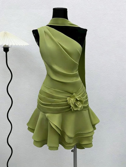 Mignonne robe de bal d'été courte évasée et asymétrique ivoire Robe de 16ème anniversaire Robes de cocktail DP2089
