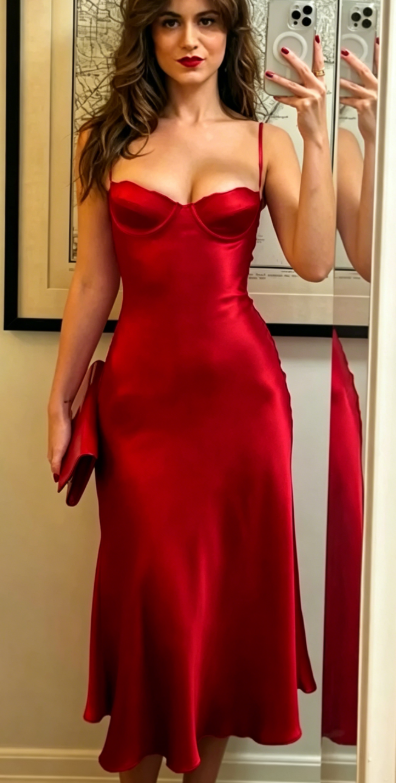 Cute Sheath Spaghetti Straps Red Summer Tea Length Holiday Dress Hoco Dress 18th Birthday Outfit Cocktail Dresses DP2108