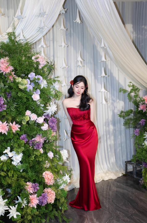 Elegant Sheath Strapless Red Satin Prom Dresses Formal Summer Wedding Guest Dresses Wedding Guest Outfits DP2156