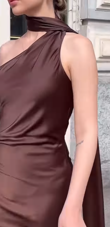 Simple A line One Shoulder Brown Prom Dresses Formal Summer Wedding Guest Dresses Wedding Guest Outfits DP2199