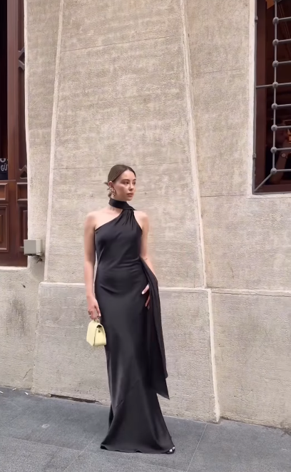 Simple A line One Shoulder Brown Prom Dresses Formal Summer Wedding Guest Dresses Wedding Guest Outfits DP2199