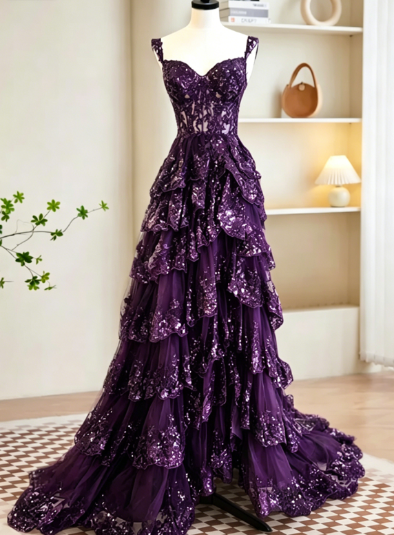 Sexy A-Line Tulle Sequin Black Long Prom Dresses, Black Sequin Long Formal Dress DP275
