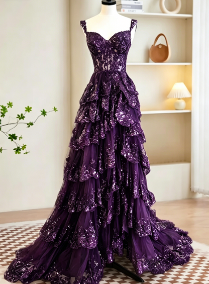 Sexy A-Line Tulle Sequin Black Long Prom Dresses, Black Sequin Long Formal Dress DP275