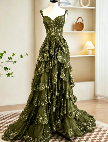 Sexy A-Line Tulle Sequin Black Long Prom Dresses, Black Sequin Long Formal Dress DP275