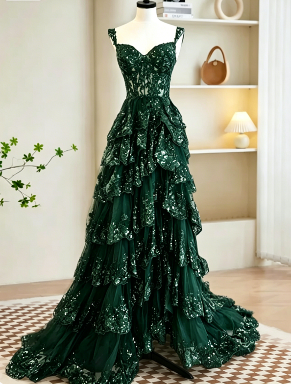 Sexy A-Line Tulle Sequin Black Long Prom Dresses, Black Sequin Long Formal Dress DP275