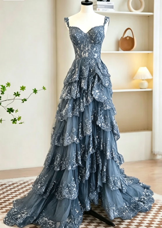 Sexy A-Line Tulle Sequin Black Long Prom Dresses, Black Sequin Long Formal Dress DP275