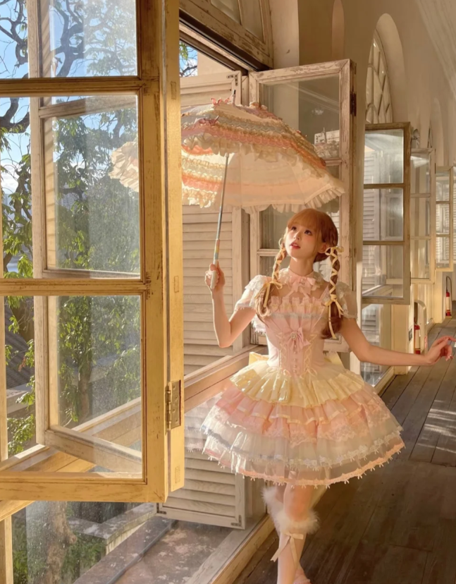 Vintage Square Neck Ball Gown Lace Tulle Short Lolita Dress Cute 18th Birthday Outfit DP2943
