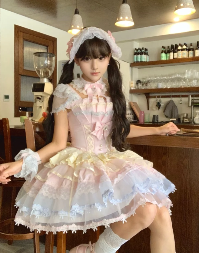 Vintage Square Neck Ball Gown Lace Tulle Short Lolita Dress Cute 18th Birthday Outfit DP2943