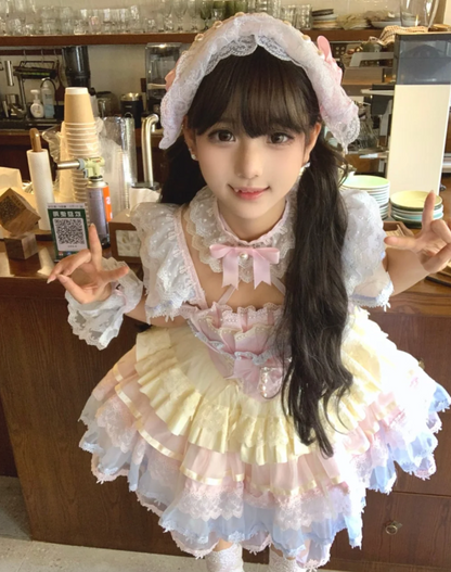 Vintage Square Neck Ball Gown Lace Tulle Short Lolita Dress Cute 18th Birthday Outfit DP2943