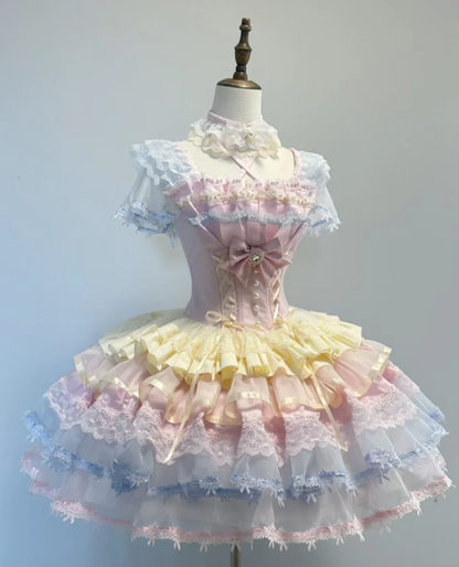 Vintage Square Neck Ball Gown Lace Tulle Short Lolita Dress Cute 18th Birthday Outfit DP2943