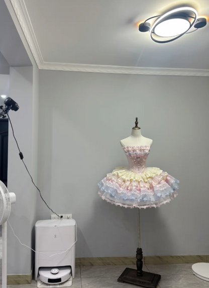 Vintage Square Neck Ball Gown Lace Tulle Short Lolita Dress Cute 18th Birthday Outfit DP2943