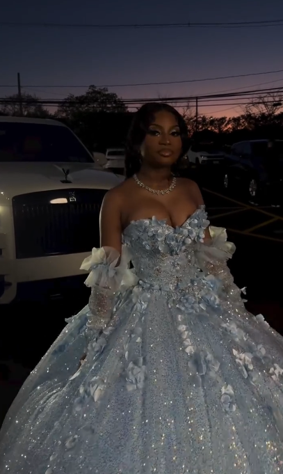 Cute Off-the-shoulder Ball Gown Tulle Long Prom Dresses Applique Blue Quinceanera Dresses Sweet 16 Dresses DP3901
