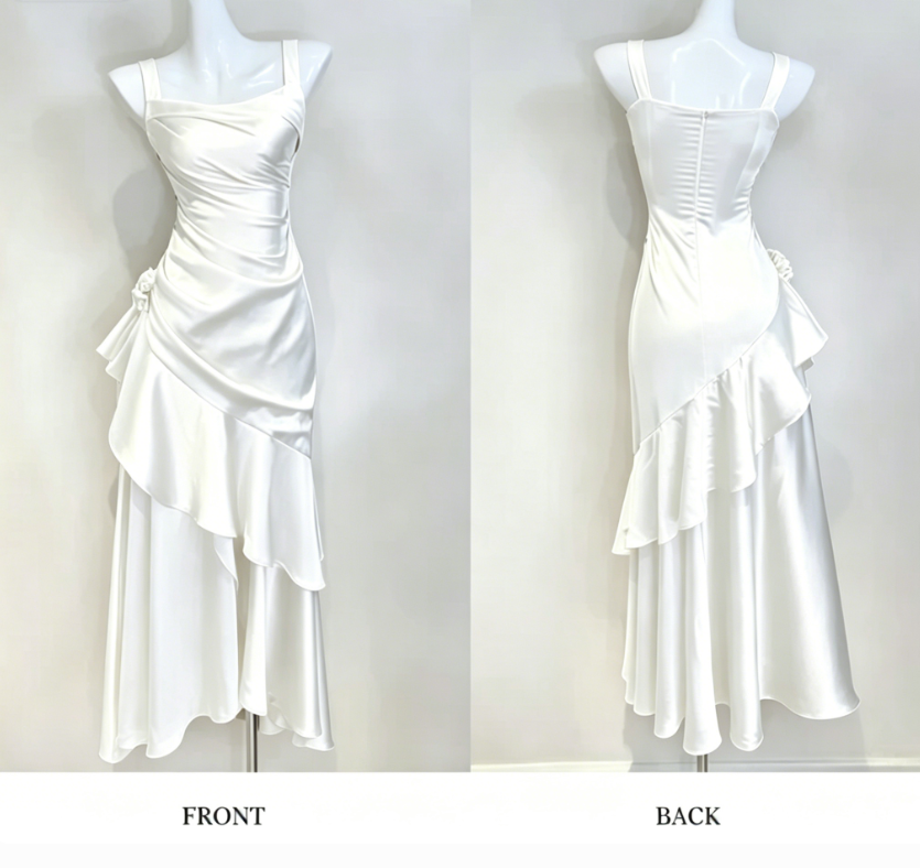 Gorgeous Sheath Long Prom Dresses Satin Sleeveless Formal Dresses Ruffle Burgundy Birthday Dresses DP3258