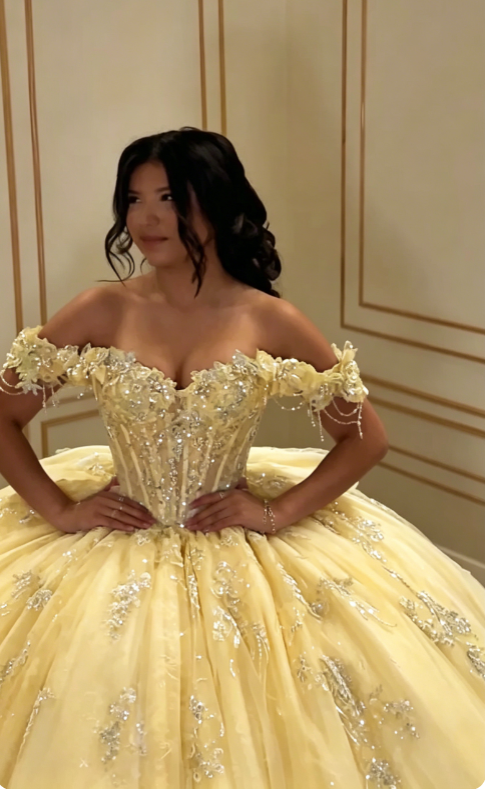 Glam Off-the-Shoulder Ball Gown Tulle Long Prom Dresses Applique Blue Quinceanera Dresses Sweet 16 Dress DP3753