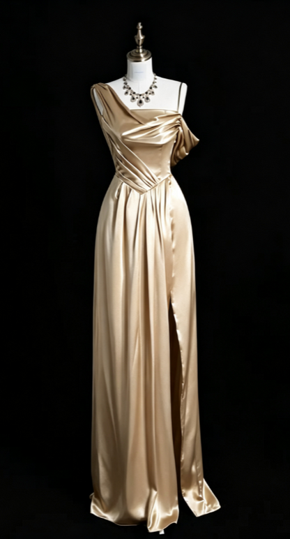 Simple Sheath Long Prom Dresses Satin Green Evening Gown DP3783