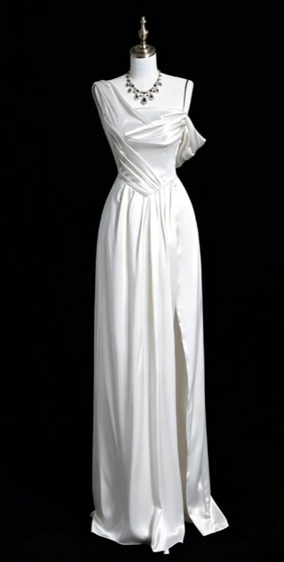 Simple Sheath Long Prom Dresses Satin Green Evening Gown DP3783