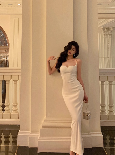 Edle Etuikleider Spaghettiträger Weiß Ärmellos 18. Geburtstagskleid Partykleid Geburtstagsoutfits Geburtstagskleid Ideen für Frauen DP555