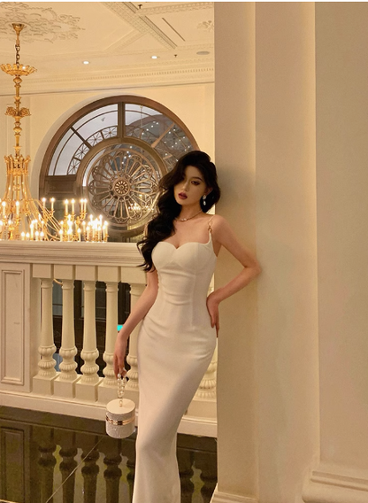 Edle Etuikleider Spaghettiträger Weiß Ärmellos 18. Geburtstagskleid Partykleid Geburtstagsoutfits Geburtstagskleid Ideen für Frauen DP555