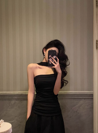 Edles A-Linien-Kleid, trägerlos, schwarz, ärmellos, 18. Geburtstagskleid, Partykleid, Geburtstags-Outfits, Geburtstagskleid-Ideen für Frauen, DP556
