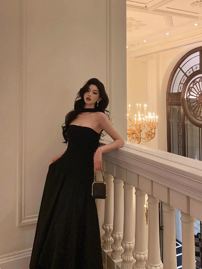 Edles A-Linien-Kleid, trägerlos, schwarz, ärmellos, 18. Geburtstagskleid, Partykleid, Geburtstags-Outfits, Geburtstagskleid-Ideen für Frauen, DP556