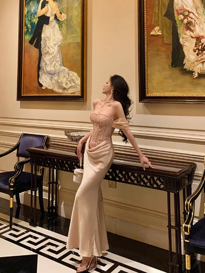 Edles Meerjungfrauen-Kleid mit schulterfreiem Satin für den 18. Geburtstag, Partykleid, Outfits für den 21. Geburtstag, Ideen für Geburtstagskleider für Frauen, DP565